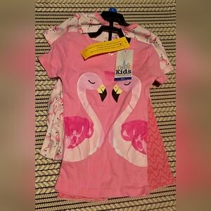 Girls Pink Flamingo Heart 2 Pack Pajamas